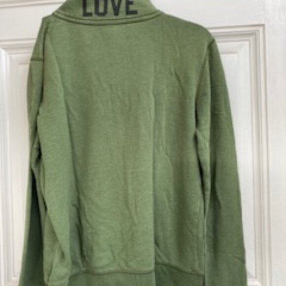 PINK LOVE Olive Green 1/2 Zip Long Sleeve Kangaroo Pouch Sweatshirt P/S - Picture 2 of 4